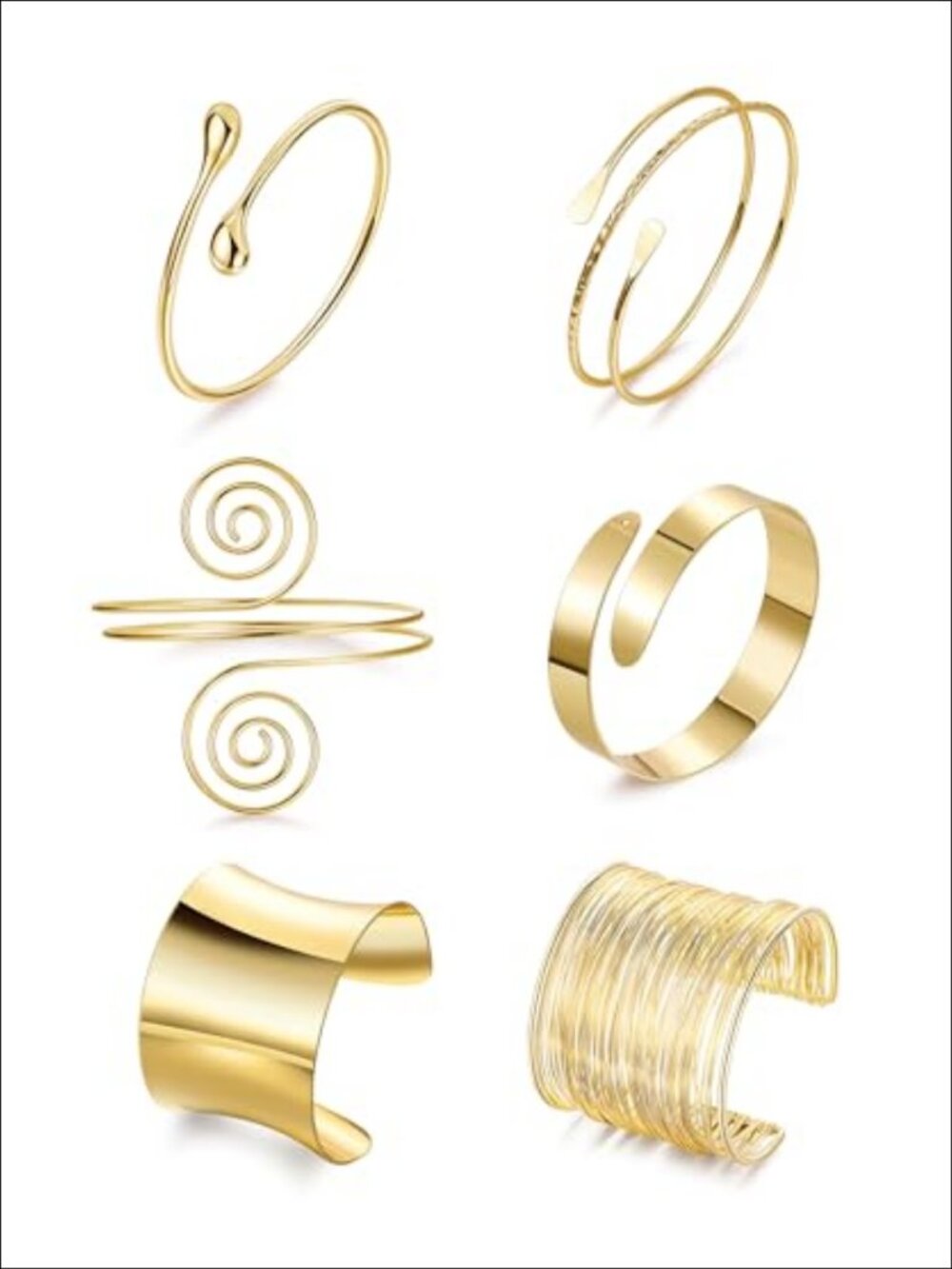 6Pc Gold Alloy Arm Cuff Bracelet Set Adjustable Open Bangle Minimalist